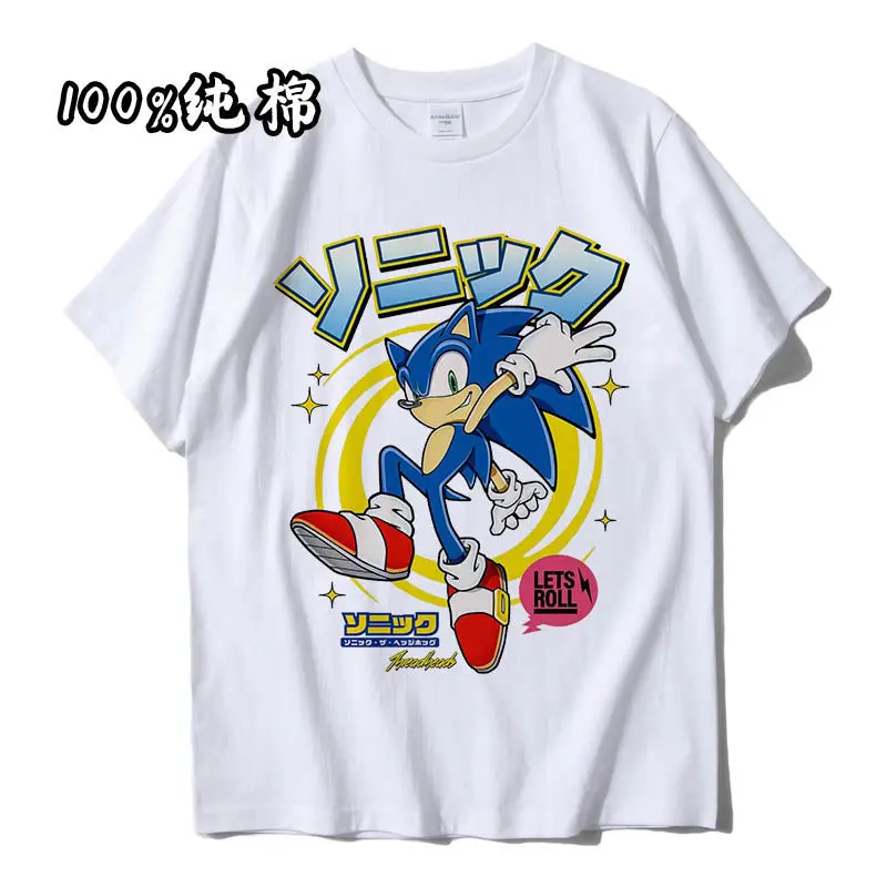 تي شيرت صيفي للأطفال مصنوع من القطن بنسبة 100% بتصميم كارتوني مطبوع عليه صورة سونيك للأولاد والبنات تي شيرت كاجوال فضفاض بأكمام قصيرة تي شيرت صيفي للأطفال مصنوع من القطن بنسبة 100% بتصميم كارتوني مطبوع عليه صورة سونيك للأولاد والبنات تي شيرت كاجوال فضفاض بأكمام قصيرة
