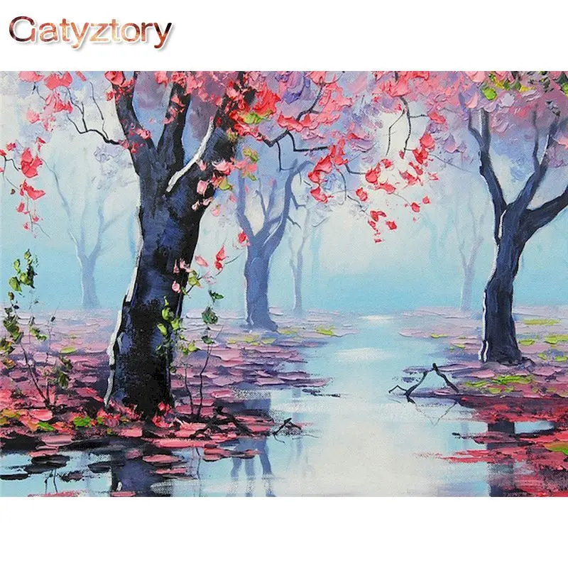 

GATYZTORY Frame DIY Painting By Numbers HandPainted Unique Gifts 60x75cm Maple Street Scenery Oil Picture By Number Home Decor A
