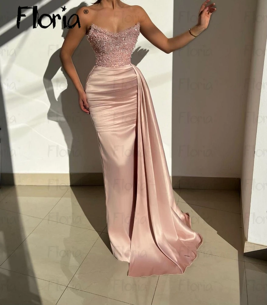 

Pink Robes De Soirée Pearls Evening Dresses Mermaid Long Party Gowns Women 2023 Side Train Prom Dress for Weddings Custom Made