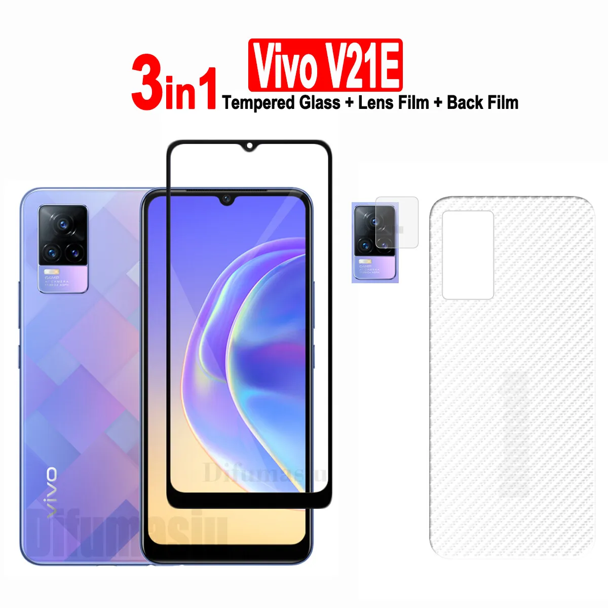 

For Vivo V21E Tempered Glass Vivo V27Pro V25Pro V27E V25E V23E V23 V21 5G Screen Protector 3in1 Soft Lens Back Film