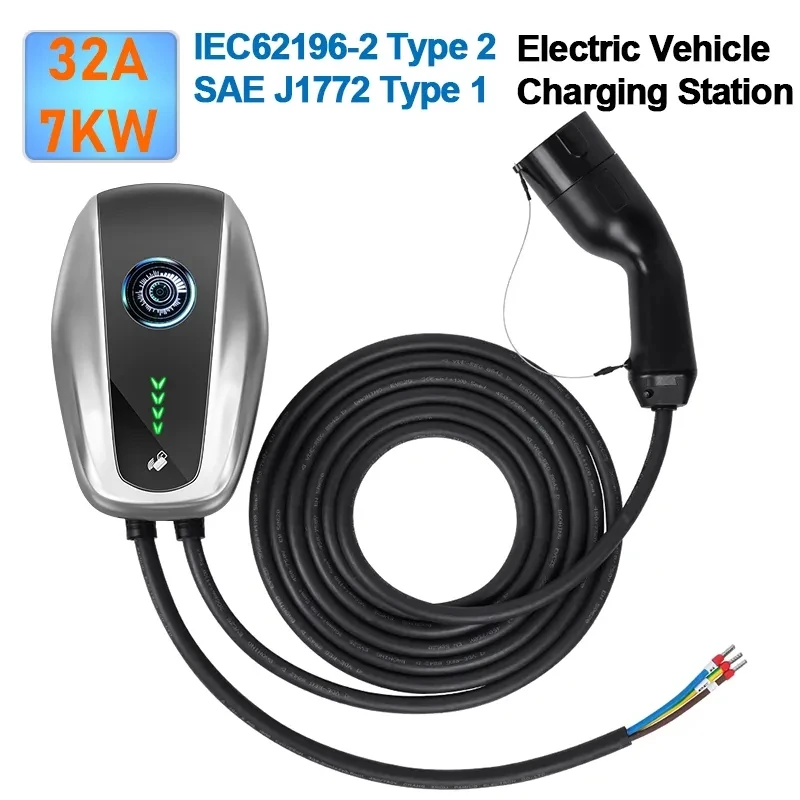 

New EV Charger Type 1 & Type 2 Plug 7KW 32A EVSE Wallbox Charging Station SAE J1772 IEC62196 Charging Cable Electrical Vehical