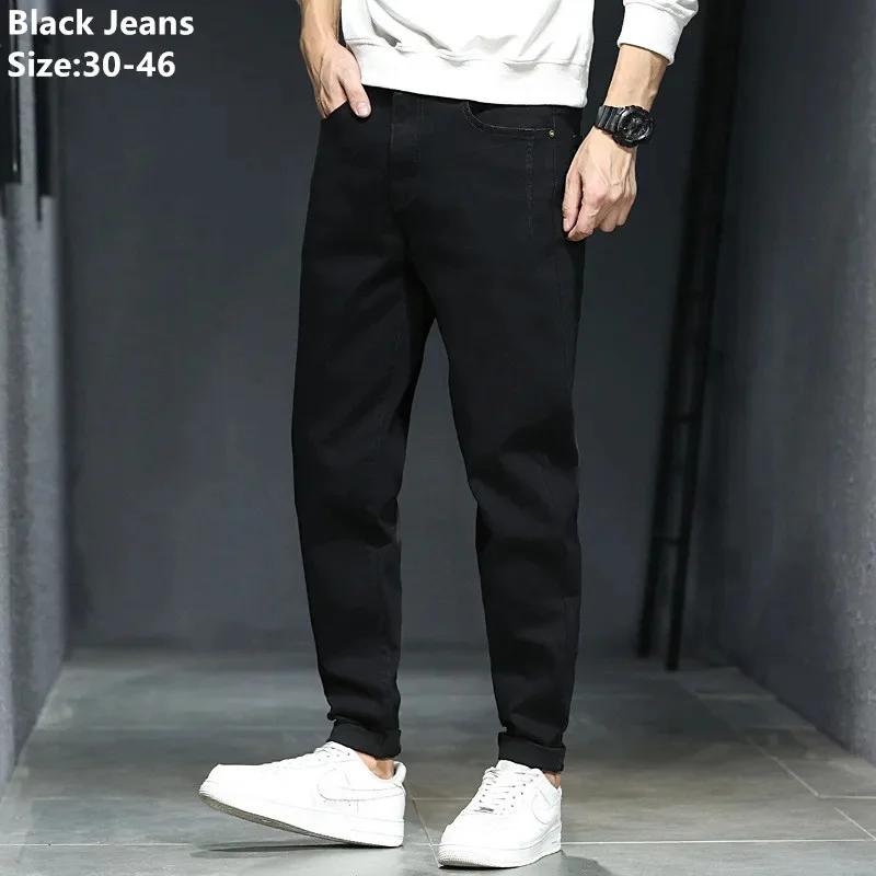 

Pure Black Harem Jeans Men Plus Size 46 44 Thick Fashion Pencil Denim Trousers Boys Teenagers Autumn Spring Loose Elastic Pants