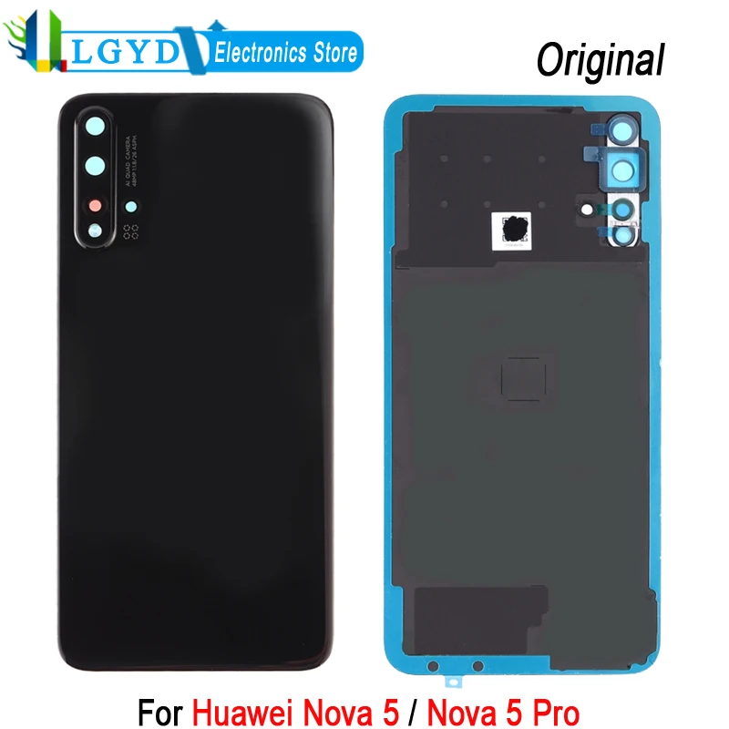 

Задняя крышка для Huawei Nova 5 / Nova 5 Pro, задняя крышка аккумулятора с объективом камеры с логотипом, запасная часть для ремонта