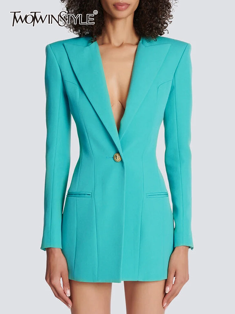 TWOTWINSTYLE Solid Blazers For Women Notched Collar Long Sleeve Patchwork Single Button Tunic Slim Elegant Coats Female Fashion
TWOTWINSTYLE Solid Blazers For Women Notched Collar Long Sleeve Patchwork Single Button Tunic Slim Elegant Coats Female Fashion