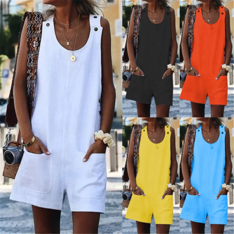 

Sleeveless Linen Overall Jumpsuit Homewear Women 2023 Summer Cotton Linen Loose Casual Playsuit Combinaison Femmel Dropshipping