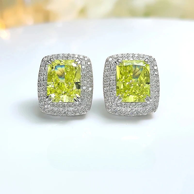 

Olive green light luxury s925 pure silver ear studs inlaid with imported high carbon diamond luxury wedding jewelry wholesale