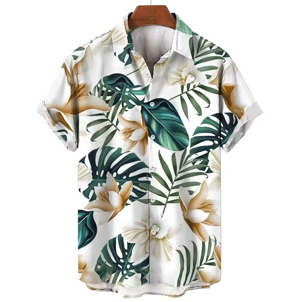 

Fashionable 3D tropical plant print men's shirt new loose short sleeved summer refreshing shirt 003