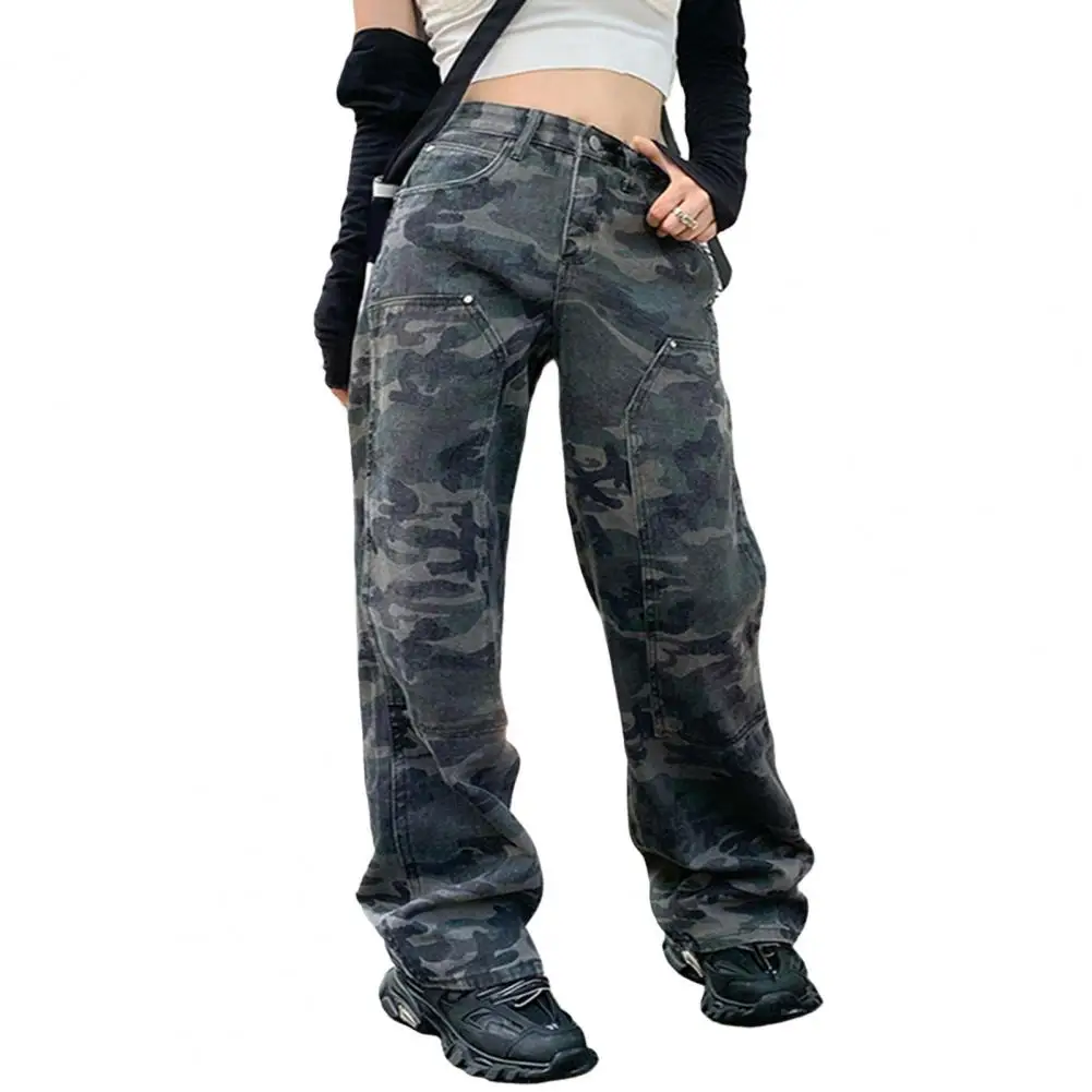 Стильные джинсы-карго с высокой талией, мягкие джинсовые брюки, прямые джинсовые брюки с камуфляжным принтом 
Стильные джинсы-карго с высокой талией, мягкие джинсовые брюки, прямые джинсовые брюки с камуфляжным принтом