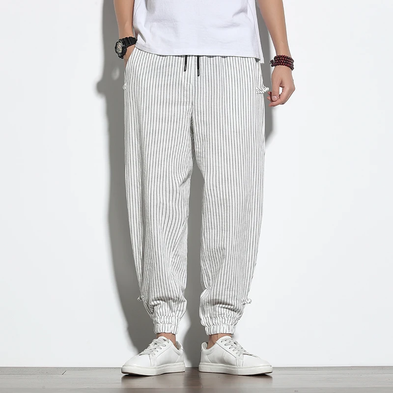 Spring Summer Disc Buckle Striped Harem Pants Mens Breathable Cotton Linen Pencil Casual Bloomers Fashion Trousers
Spring Summer Disc Buckle Striped Harem Pants Mens Breathable Cotton Linen Pencil Casual Bloomers Fashion Trousers