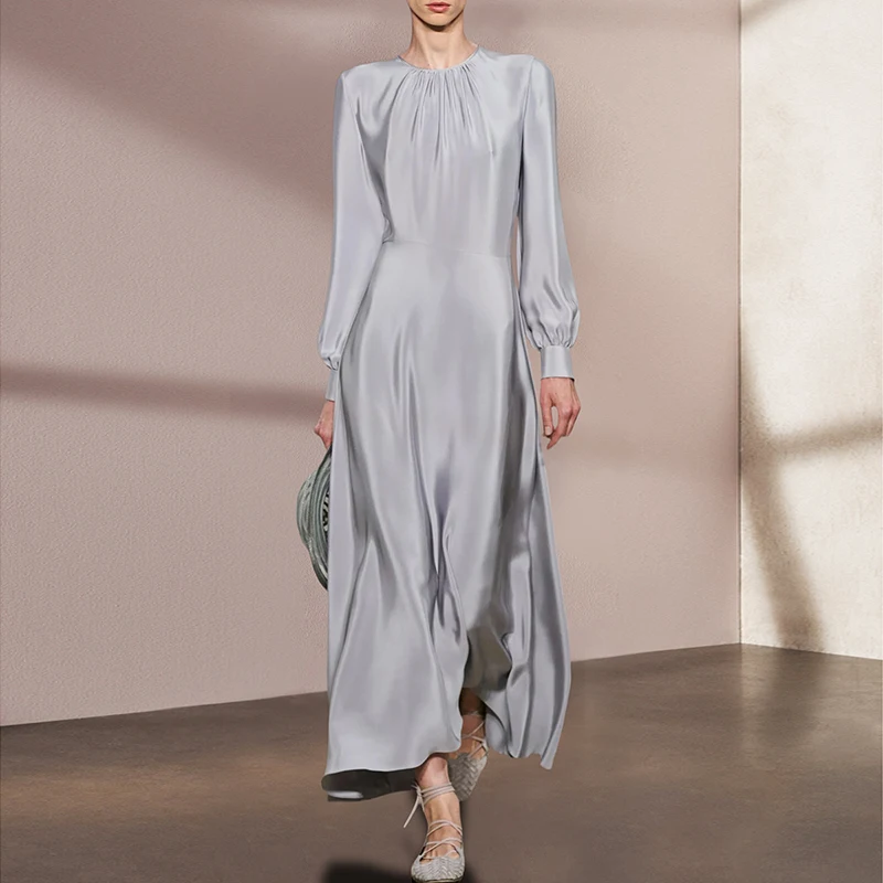 New In 2023 High Quality Runway Dress Women Vintage Elegant O-neck Long Sleeve Pleated Maxi Dress Gray Vestidos Para Mujer
New In 2023 High Quality Runway Dress Women Vintage Elegant O-neck Long Sleeve Pleated Maxi Dress Gray Vestidos Para Mujer