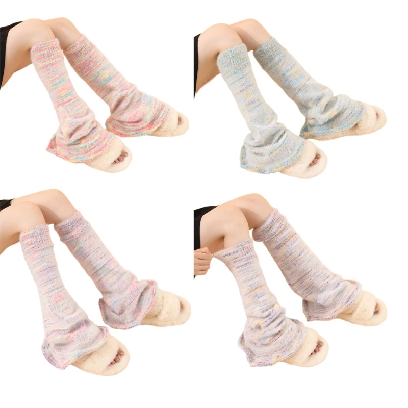 

Harajuku JK для девочек, женские пушистые вязаные красочные расклешенные гетры, гольфы, длинные носки, чулки, уличная одежда