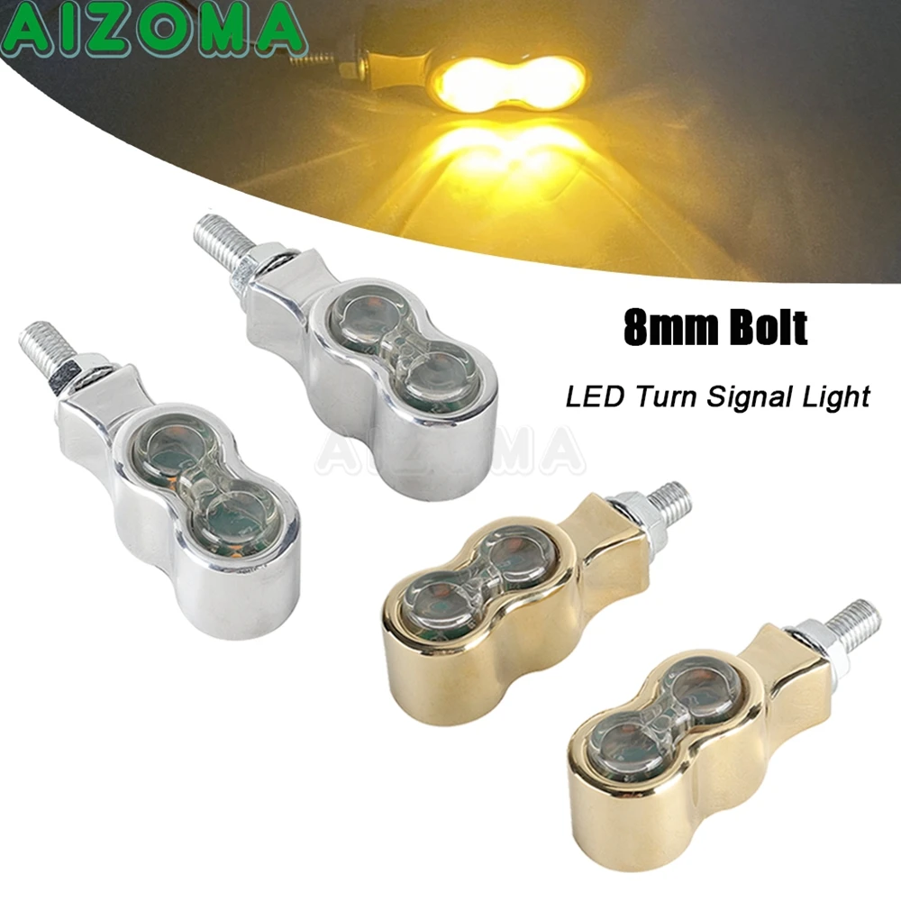 

Brass/ Aluminum LED Turn Signal Lights Vintage Retro Indicator Signals Lamp 8mm Bolt Universal Motorcycle Amber Flasher Blinker