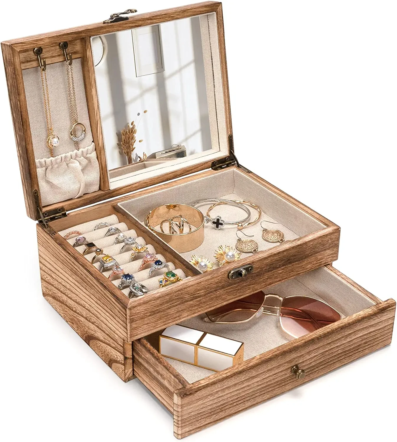 2 Layer Rustic Wooden Jewelry Boxes Organizers with Mirror Jewelry Organizer Box Display for Rings Necklaces Earrings Bracelets
2 Layer Rustic Wooden Jewelry Boxes Organizers with Mirror Jewelry Organizer Box Display for Rings Necklaces Earrings Bracelets