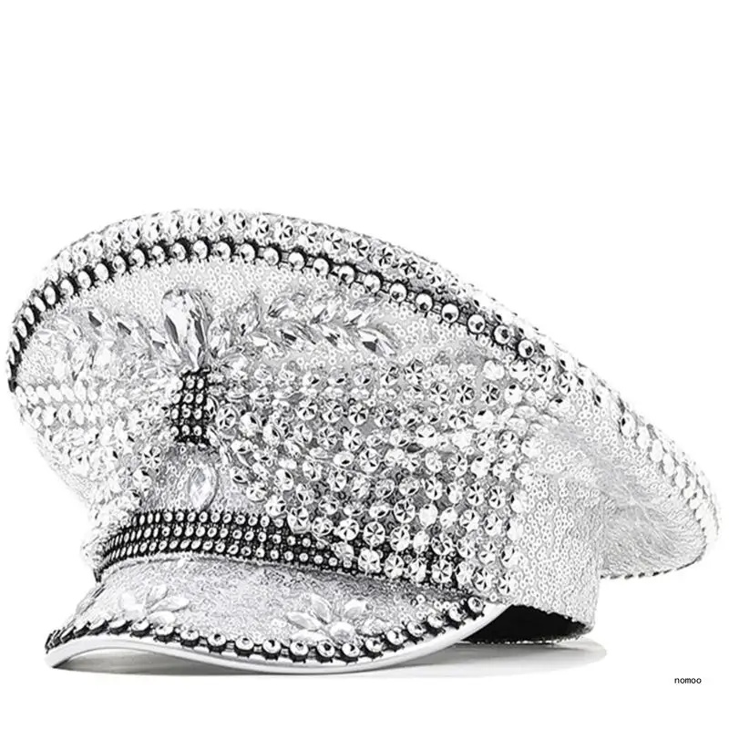 

Свадебная шляпа невесты с декором из бриллиантов и блесток, шляпа для сценического шоу, военная шляпа, шляпа для выступлений на