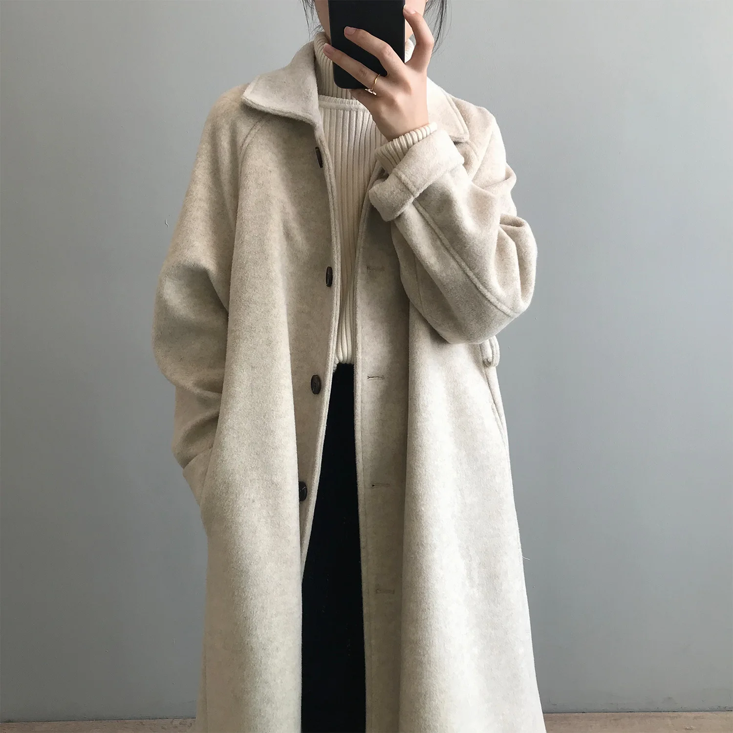 

2022 Winter New Tweed Jacket Female Temperament Loose Medium-Length Paragraph Hepburn Wind Tweed Coat Femal