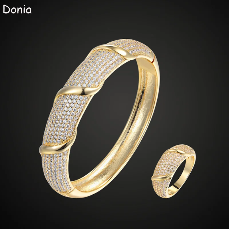 

Donia Jewelry Fashion Geometric Lines Titanium Micro-Inlaid AAA Zircon Creative Bracelet Ring Set