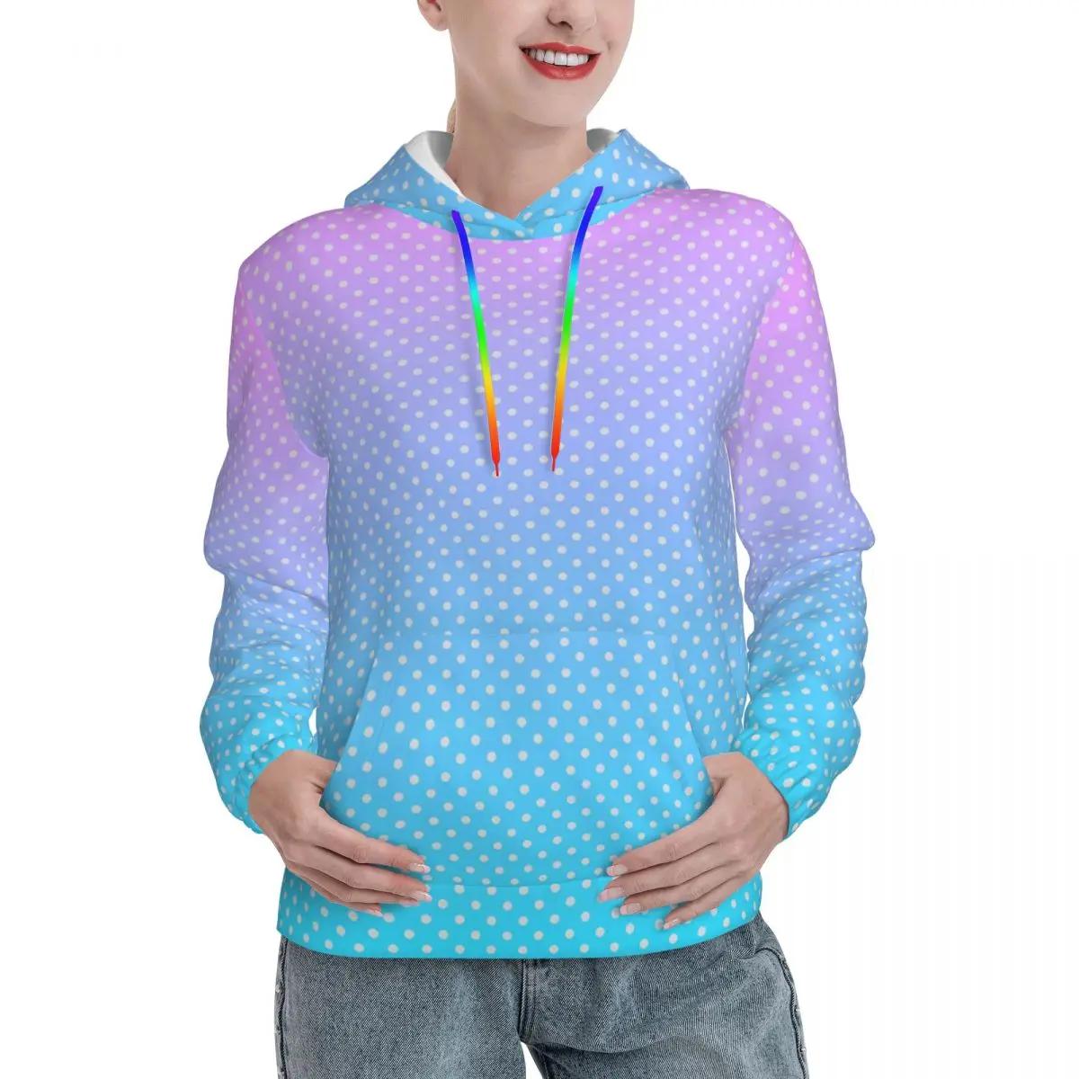 

Polka Dots Print Streetwear Hoodies Winter Pastel Gradient Kawaii Hoodie Woman Oversized Casual Classic Sweatshirts