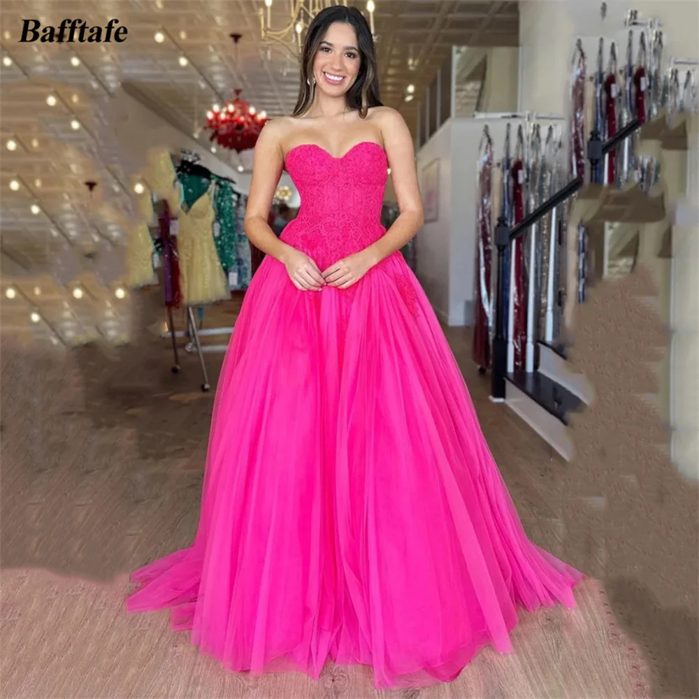 

Bafftafe A Line Appliques Lace Prom Dresses Sweetheart Fuchsia Formal Party Dress Women Special Occasion Evening Pageant Gowns