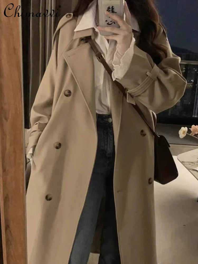 Korean Commute Double Breasted Women's Trench Coat 2023 Spring Autumn England Style Mid-Length Solid Color Long Sleeve Coat
Korean Commute Double Breasted Women's Trench Coat 2023 Spring Autumn England Style Mid-Length Solid Color Long Sleeve Coat