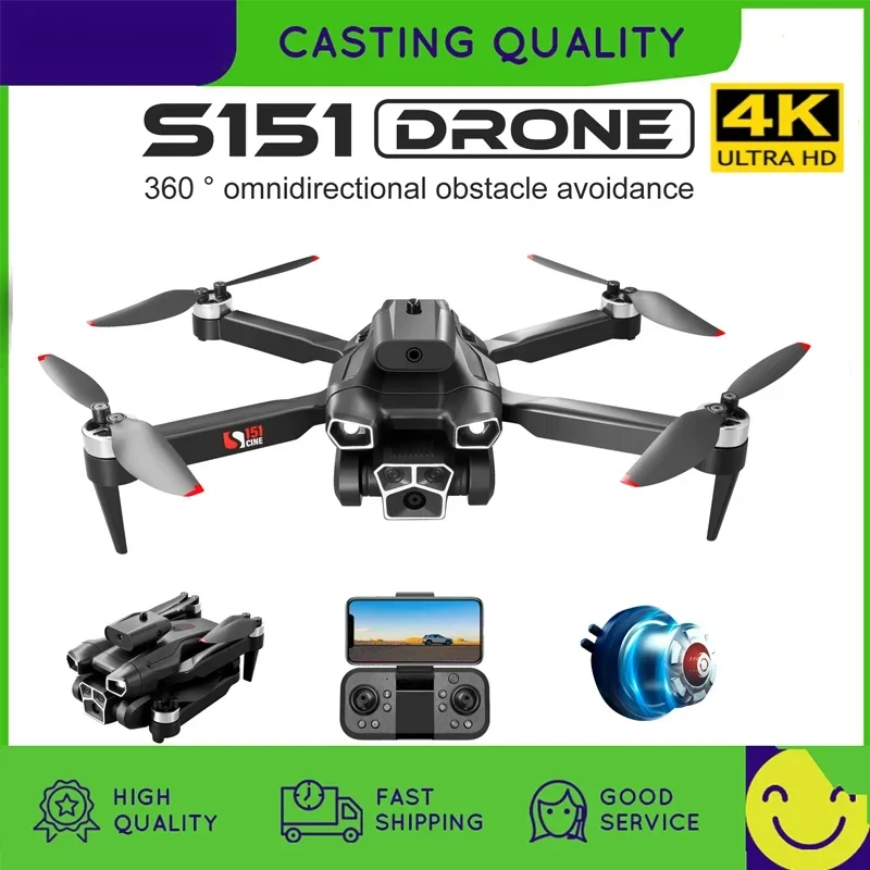 

S151 4K Professional Quadcopter Fpv Wifi Drones Rc Drone With Three Camera Hd Obstacle Avoidance Aircraft Helicopter Plane