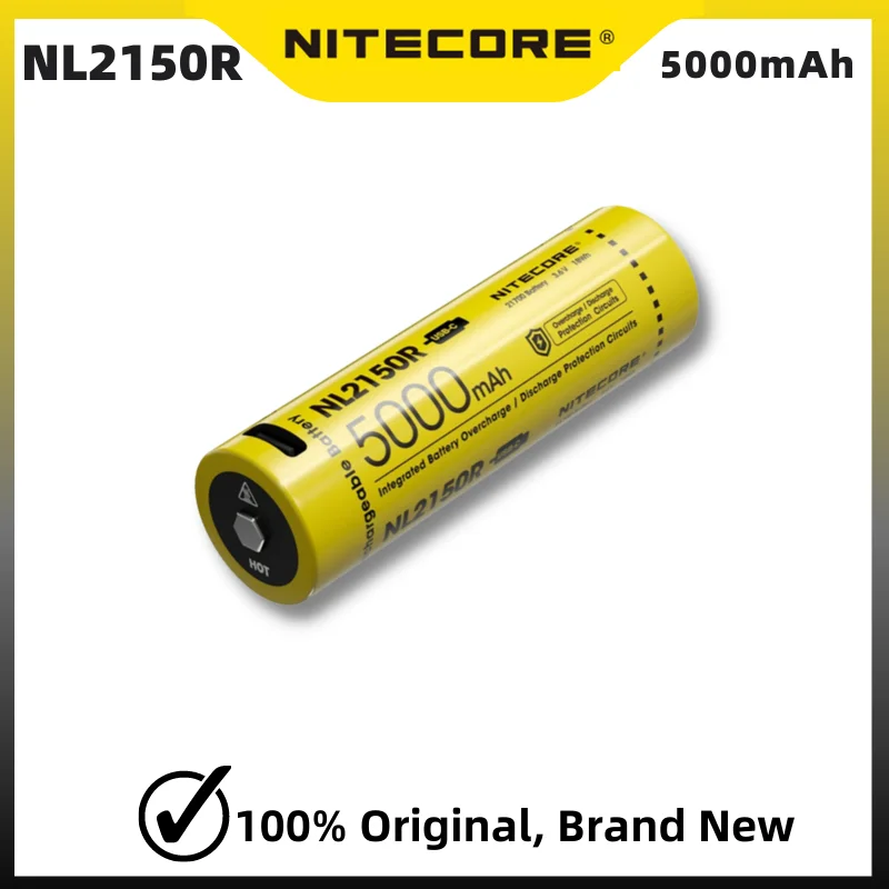 

NITECORE NL2150R 5000mAh 3.6V 18Wh USB-C Rechargeable 21700 Battery With Protection NL2150 Cell For Flashlight