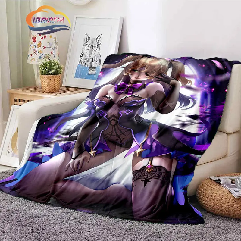 

Fashion Genshin Impact Fischl flannel Blanket 3D Printed Sexy game characters Flschl Soft Plush warm Comfortable girl
