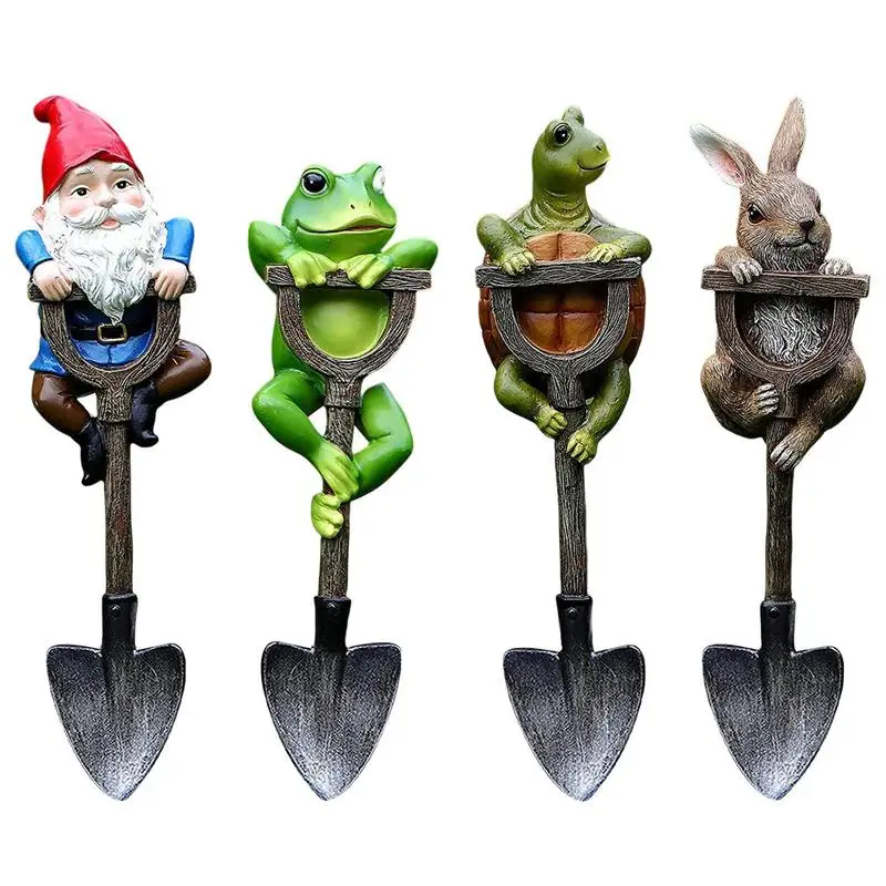 

4 Styles Garden Resin Statue with Shovel Hand Painted Yard Figurine Decor Lawn Decoration Outdoor Statue for Yards Patios Lawns