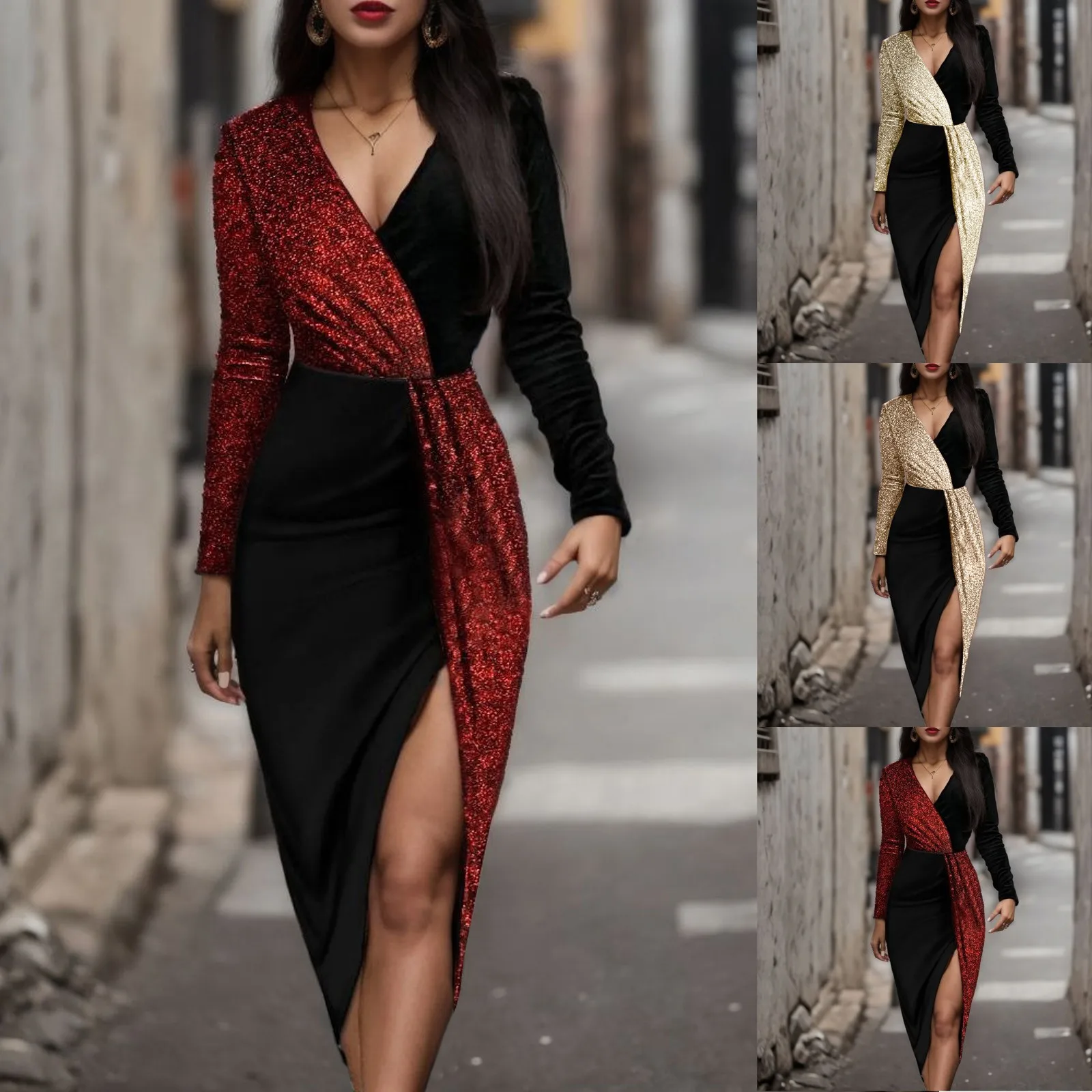 Luxury Black Gold Sequins High Waist Evening Dresses For Women 2023 Elegant Patchwork Long Sleeve Prom Party Slit Dress Vestidos
Luxury Black Gold Sequins High Waist Evening Dresses For Women 2023 Elegant Patchwork Long Sleeve Prom Party Slit Dress Vestidos