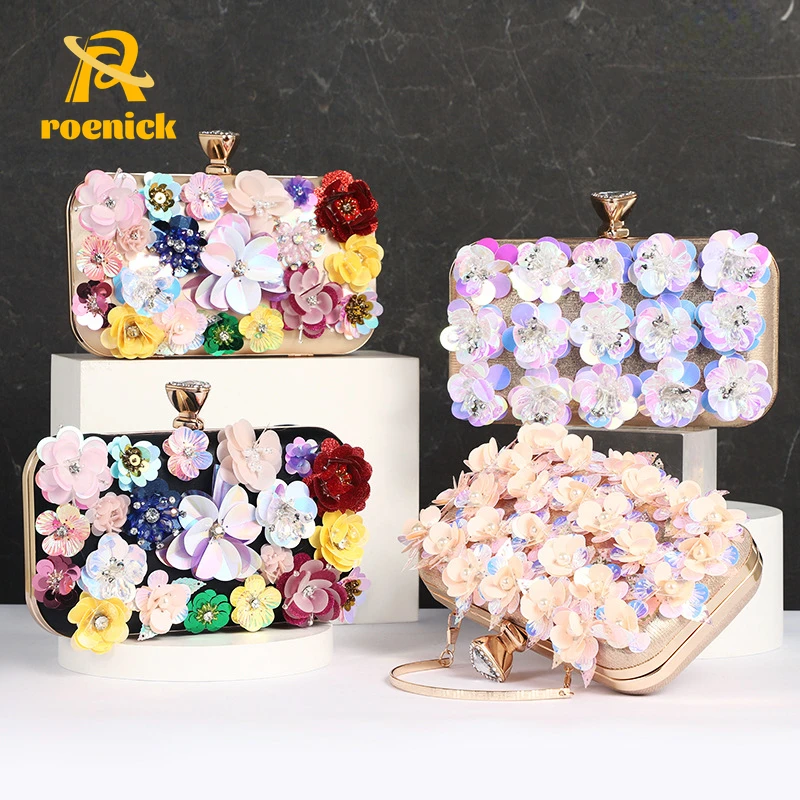 

ROENICK Women Flower Colorful Sequins Evening Bags Wedding Party Gown Clutch Beading Handbags Purses Cocktail Banquet Mini Totes