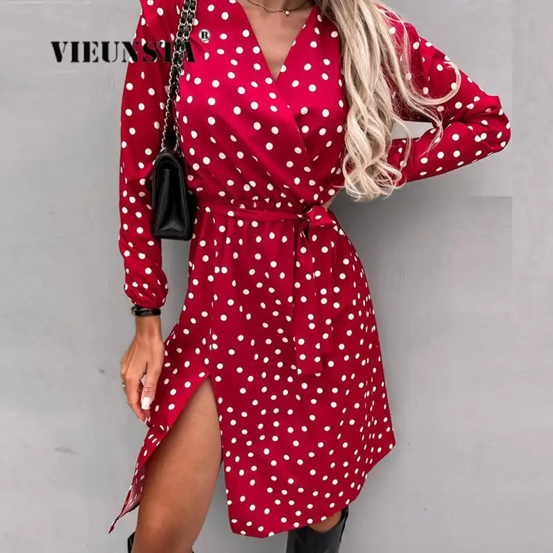 Office Lady Commute Slit Lace-Up Dress Women Elegant V-Neck Midi Dress Mujer Autumn New Ladies Polka Dot Print Long Sleeve Dress
Office Lady Commute Slit Lace-Up Dress Women Elegant V-Neck Midi Dress Mujer Autumn New Ladies Polka Dot Print Long Sleeve Dress
