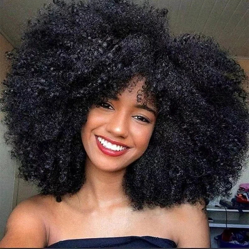 

Short Afro Kinky Curly Wig With Bangs For Black Women Cosplay Natural Hair Ombre Mixed Brown Blonde Pink Synthetic Wigs