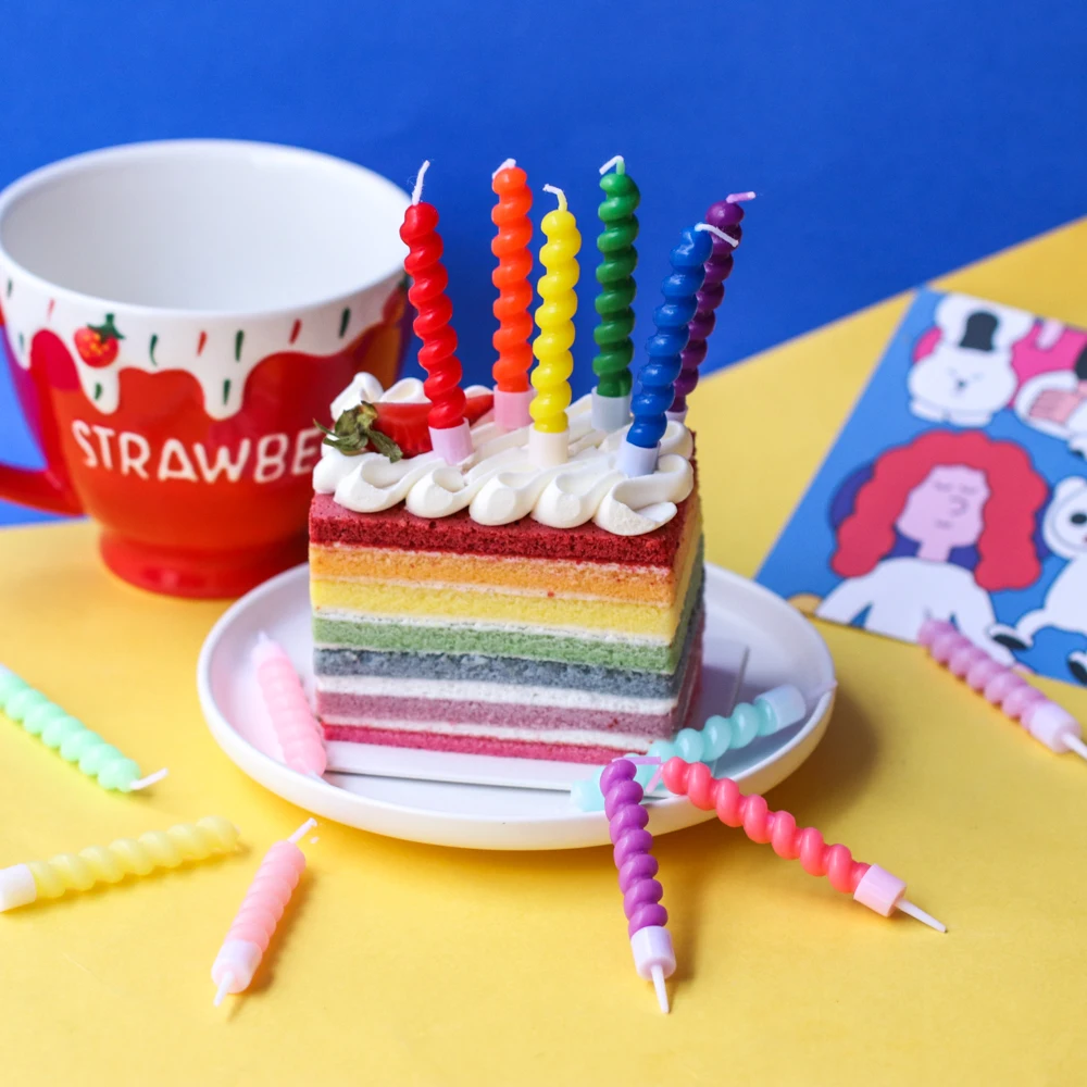 

Macarane Color Strip Birthday Candles Bending Point Cake Topper Children Party Wedding Decorate Baking Dessert Table Insert Set
