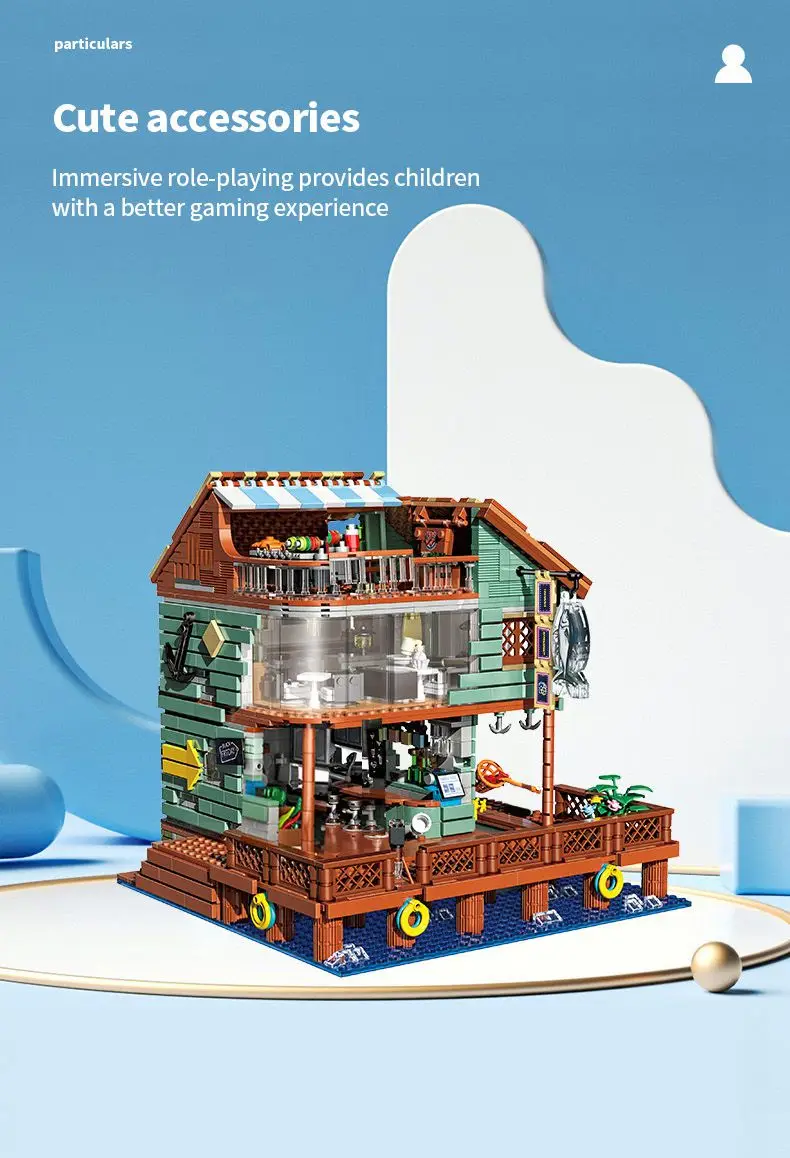 2096PCS Harbor Restaurant Building Blocks Seaside Street View House Construction MOC Bricks Toys Children's Christmas Gifts 2096PCS Harbor Restaurant Building Blocks Seaside Street View House Construction MOC Bricks Toys Children's Christmas Gifts