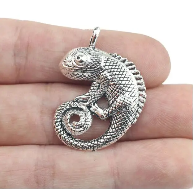 

5PCS 27*35mm Lizard Chameleon Charms Antique Silver Color Animal Pendant EF3783