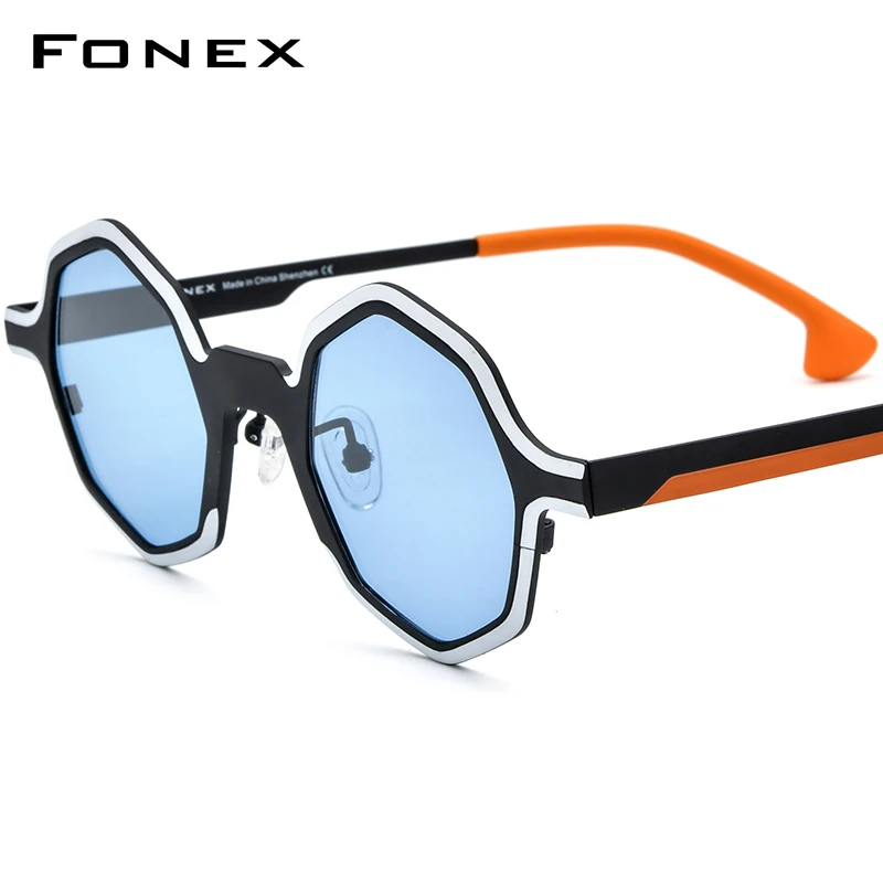 

FONEX Pure Titanium Sunglasses Men Retro Vintage Small Polygon Polarized Sun Glasses 2024 New Women UV400 Shades F85812T