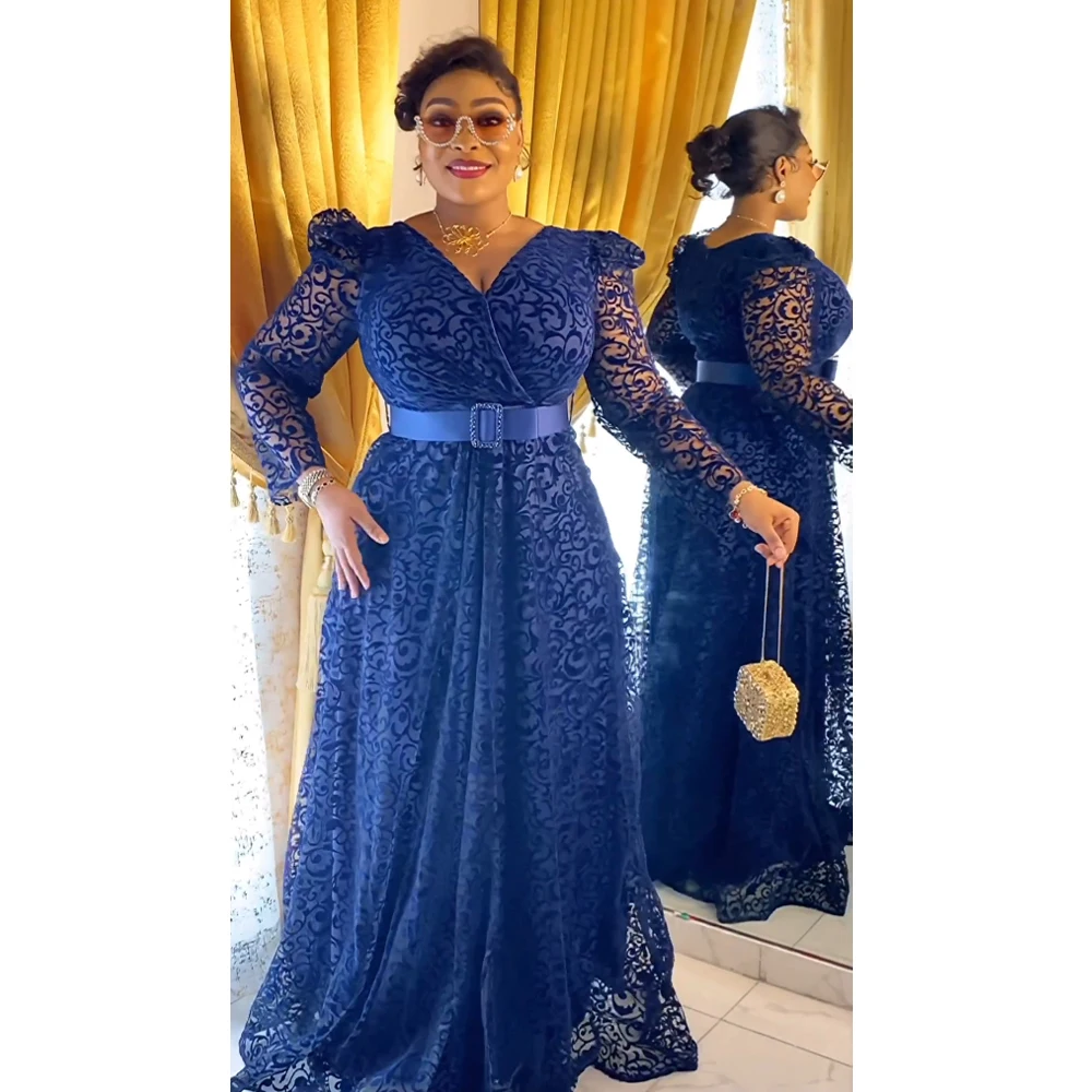 

MD African Women Plus Size Evening Dresses Wedding Party Luxury 2024 Lace Flannel Gown Bodycon Dashiki Ankara Africa Clothing