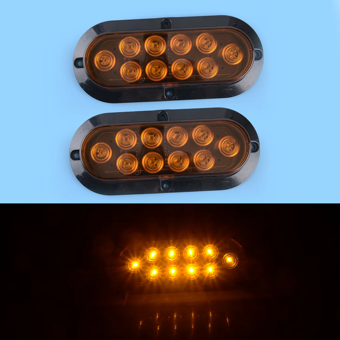 

2Pcs 10LED Oval Stop Turn Signal Tail Backup Reverse Brake Light Fit for Truck Trailer Cargo Tractors Bus Amber 12V DC