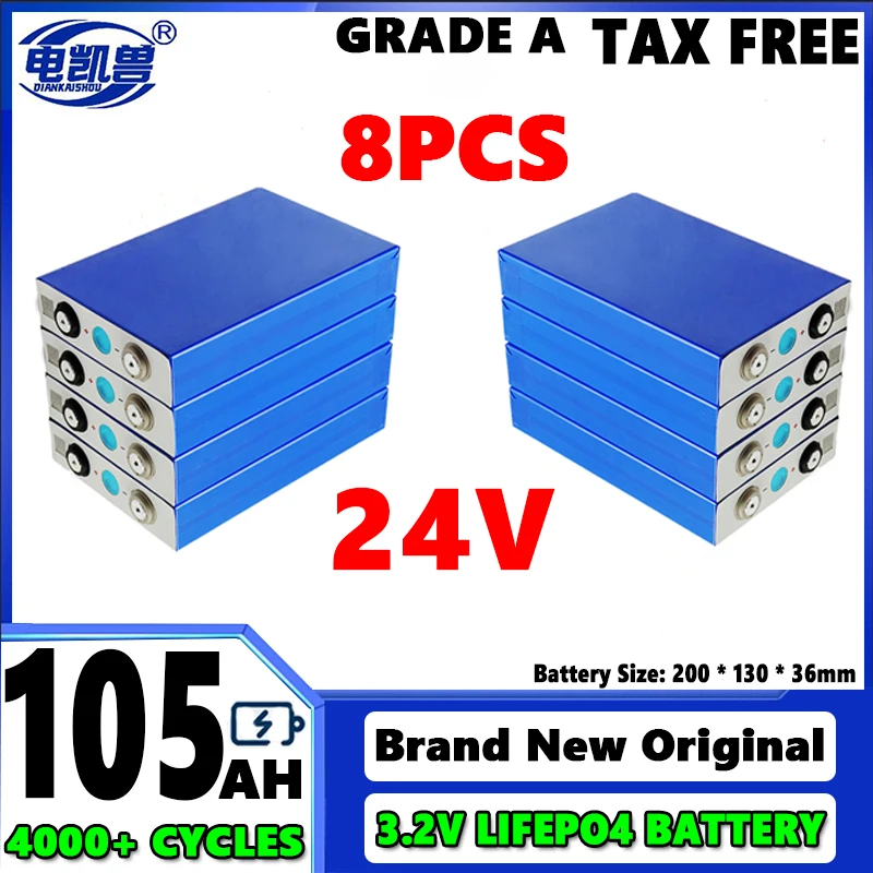 8pcs 3.2V 105Ah LiFePO4 battery Lithium iron phospha DIY 4s 12V 24V RV Motorcycle Electric Car travel Solar Batteries
8pcs 3.2V 105Ah LiFePO4 battery Lithium iron phospha DIY 4s 12V 24V RV Motorcycle Electric Car travel Solar Batteries