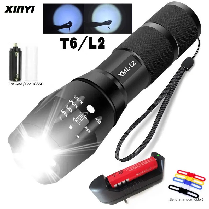 

LED Rechargeable Flashlight XML T6/L2 linterna torch 18650 Battery 5 Modes Waterproof Outdoor Camping Powerful Led Flashlight