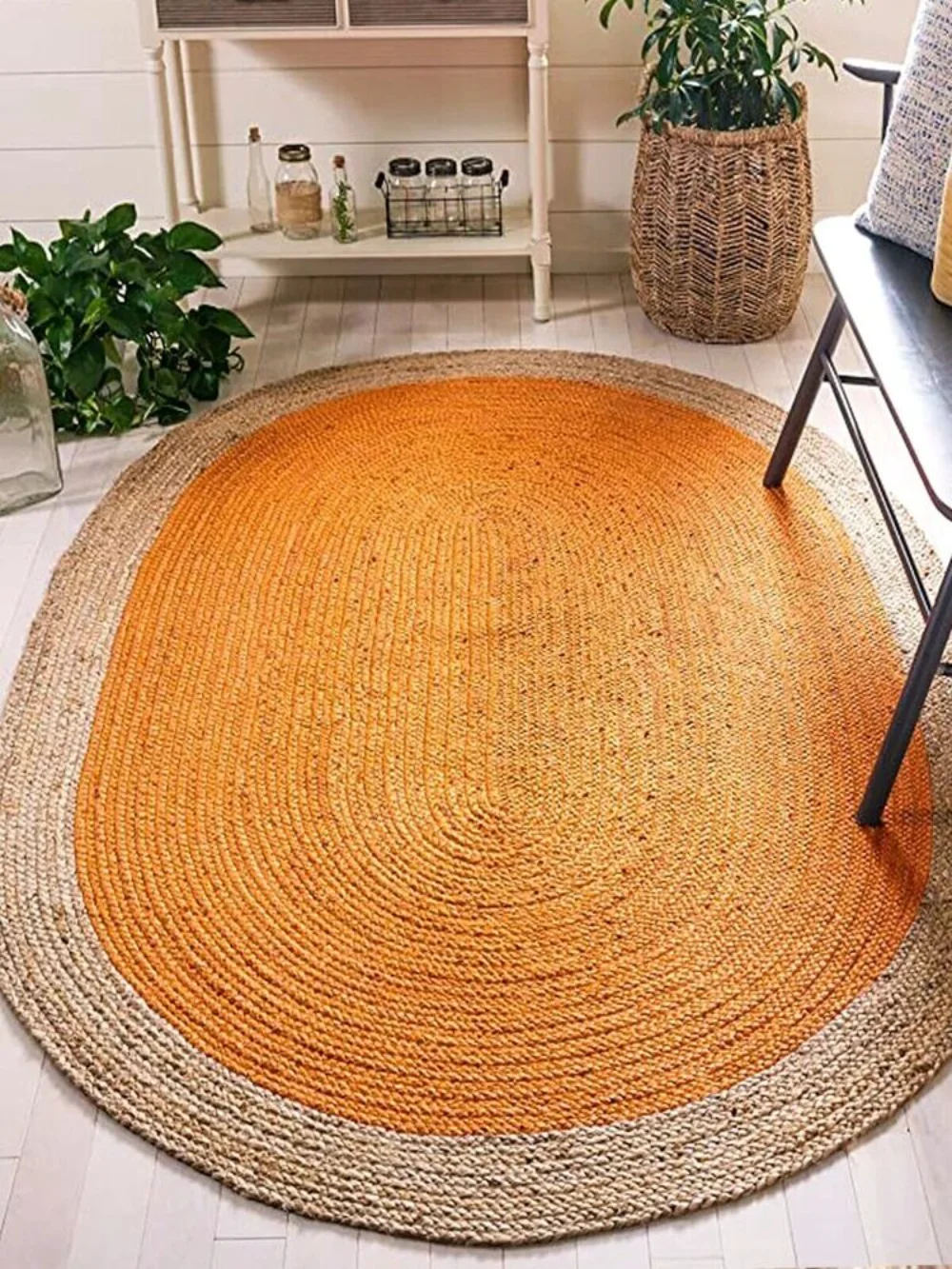 

Natural Jute Rug Oval Carpets for Living Room Hand Braided Rustic Look Area Rug Boho Floor Mat Home Deocr Carpets for Bedroom