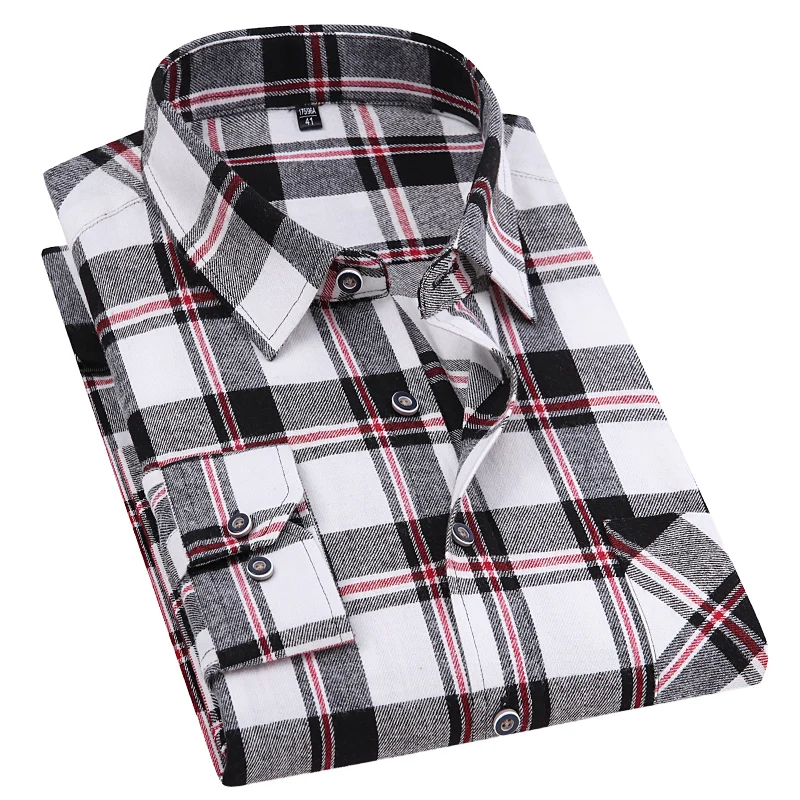 

Мужская Фланелевая рубашка с начесом, повседневная приталенная рубашка из 100% хлопка, с длинными рукавами и одним карманом, в клетку, на пуговицах