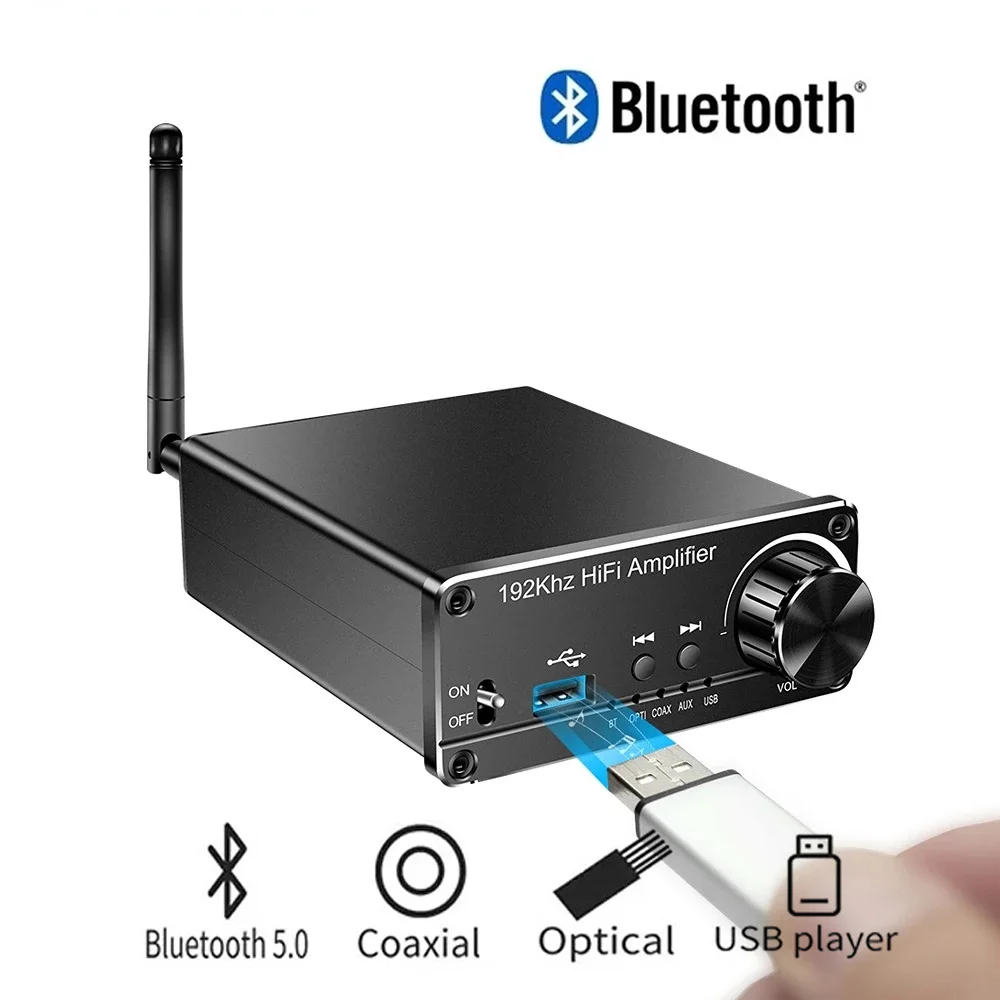 Bluetooth 5.0 Stereo Audio Amplifier 192KHz DAC Digital to Analog Audio Converter Optical/Coaxial/AUX 2 Mini HiFi Integrated Amp
Bluetooth 5.0 Stereo Audio Amplifier 192KHz DAC Digital to Analog Audio Converter Optical/Coaxial/AUX 2 Mini HiFi Integrated Amp