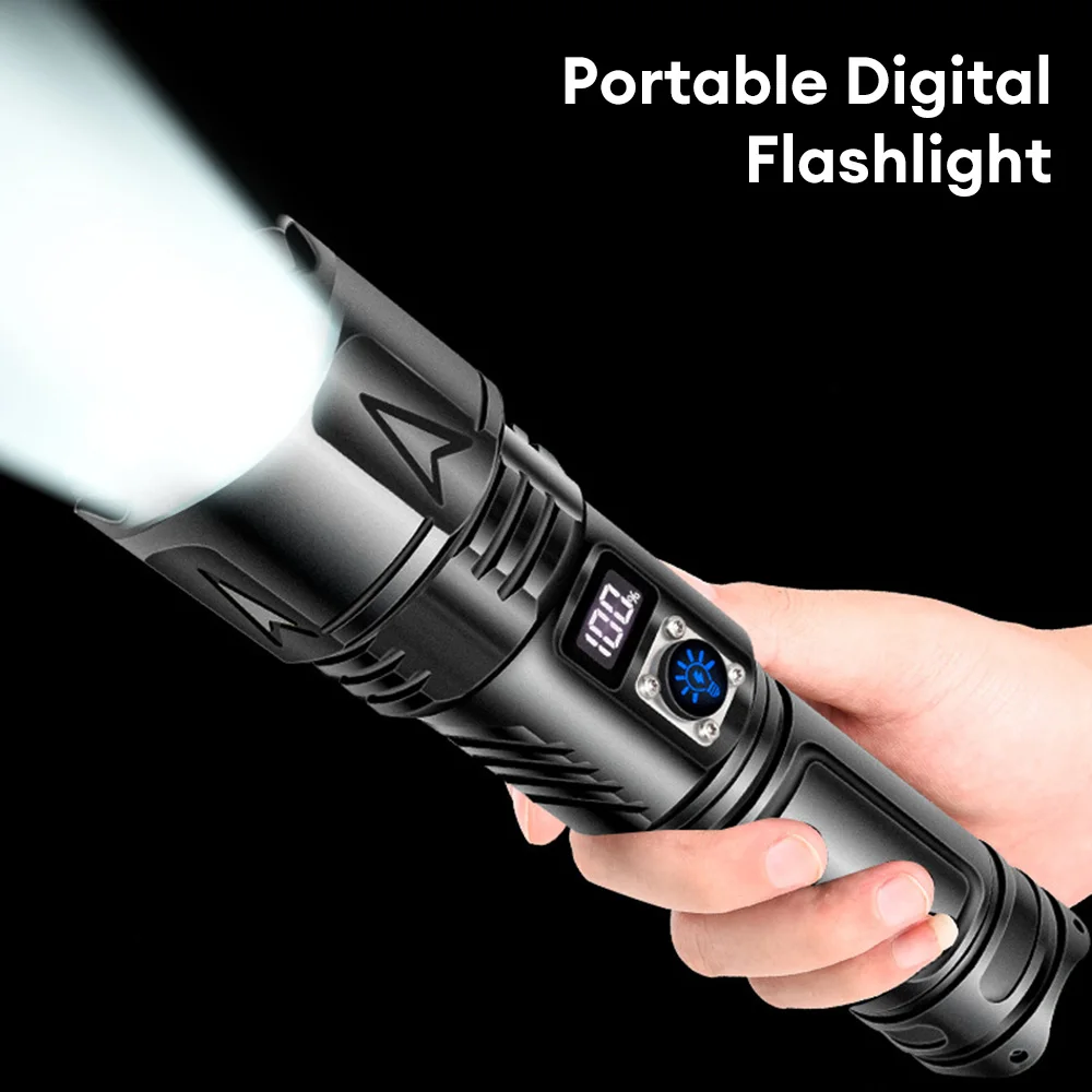 

High Power LED Flashlight Tactical Zoom Torch 1000M Long Range Spotlight Rechargeable Camping Fishing Lamp Outdoor Work Light