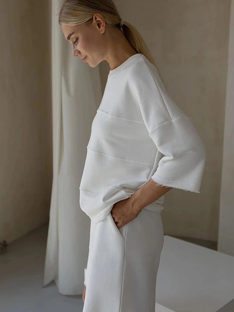 Bornladies Sommer 100% Baumwolle Sets Frauen Casual Zwei Stücke Halbe Hülse Patchwork T Shirts & Hohe Taille Shorts Outfits Trainingsanzug Bornladies Sommer 100% Baumwolle Sets Frauen Casual Zwei Stücke Halbe Hülse Patchwork T Shirts & Hohe Taille Shorts Outfits Trainingsanzug