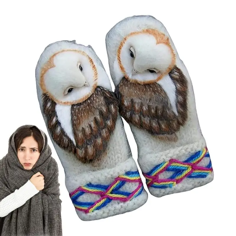 

Furry Gloves Soft Full Fingers Owl Mittens Outdoor Activities Supplies Mittens For Mountaineering Camping Hiking For Women Men