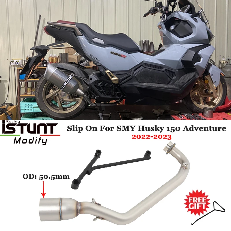 

Slip On For SMY Husky 150 Husk150 2022 Adventure Motorcycle Exhaust Systems Modified Front Link Pipe Escape 51mm With Bracket