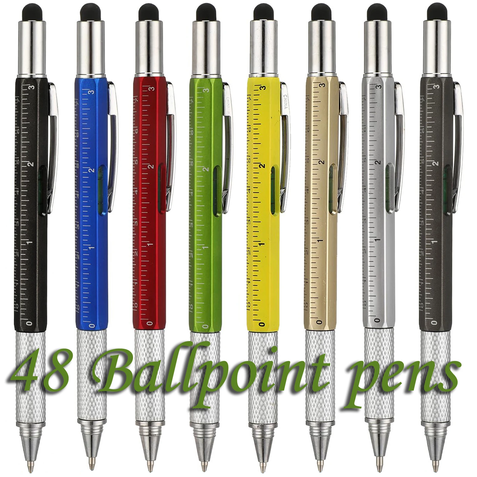 48Piece Multifunction Ballpoint Pen with Handheld Tool Measure Technical Ruler Screwdriver Touch Screen Stylus Spirit Level
48Piece Multifunction Ballpoint Pen with Handheld Tool Measure Technical Ruler Screwdriver Touch Screen Stylus Spirit Level