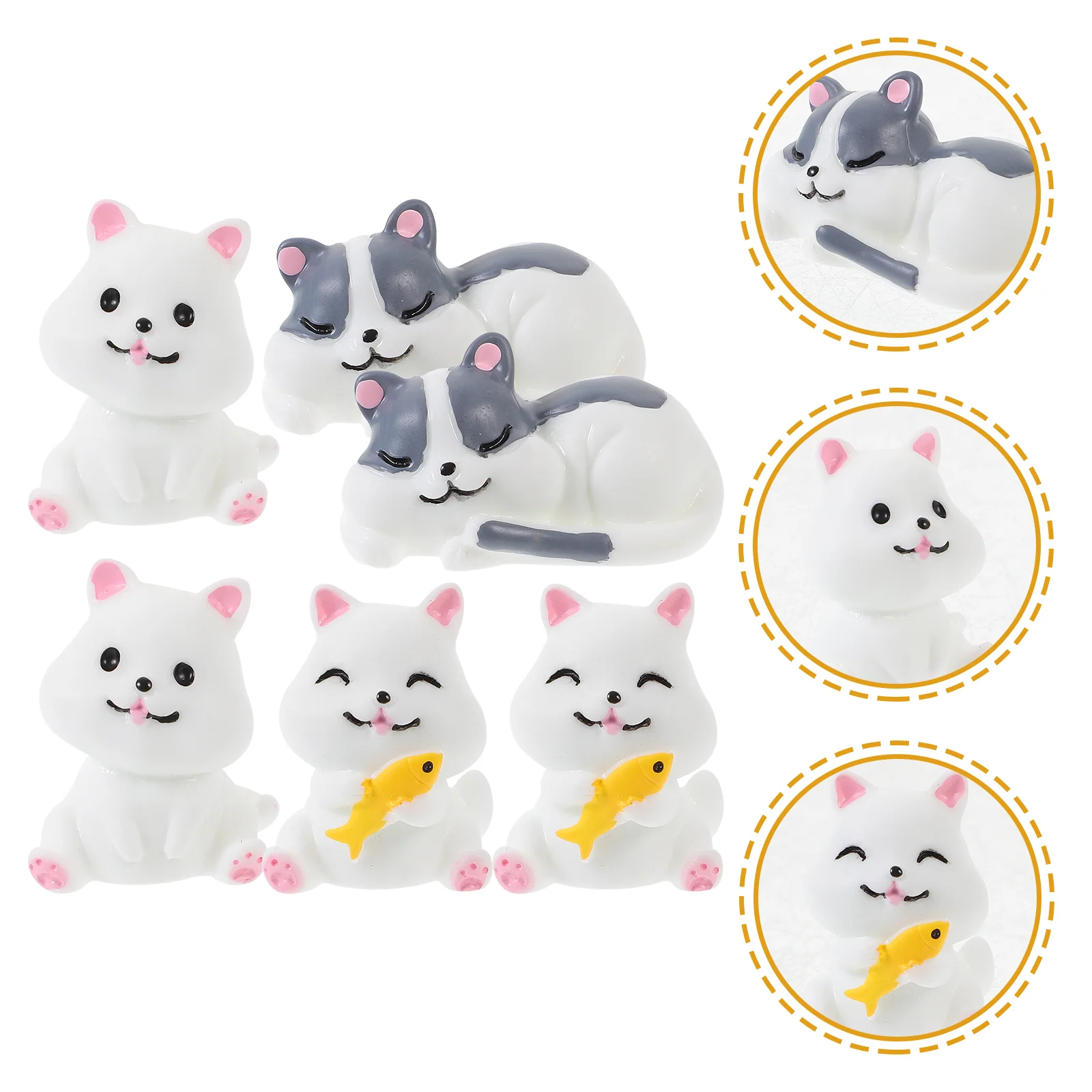 

6 Pcs Car Decor Cat Miniature Figurines Adorn Figure Resin Kitten Statues Desktop Decoration Model Tiny