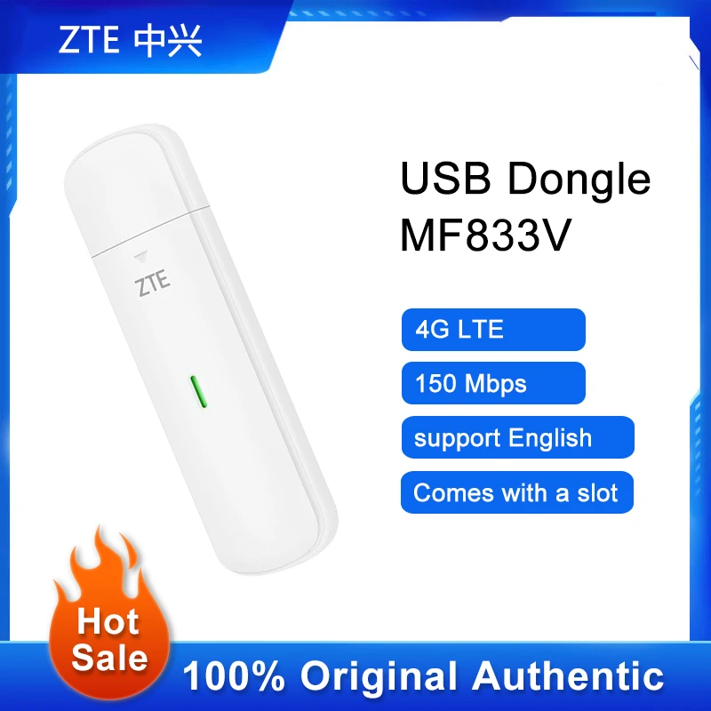 

ZTE MF833V 4G LTE Wireless Router USB Dongle 150Mbps Modem Stick Mobile Broadband Sim Card WiFi hotspot Home Office