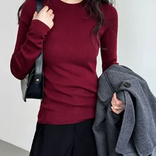 Soft Skin-friendly Slim Fit Round Neck Wool Blend Knit Sweater Women’s Spring Winter Warm Base Pullover Knitwear Korean
